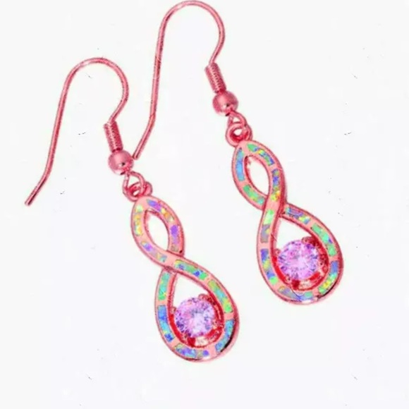 BRAND NEW ROSE GOLD PINK SAPPHIRE/OPAL EARRINGS - Picture 4 of 8